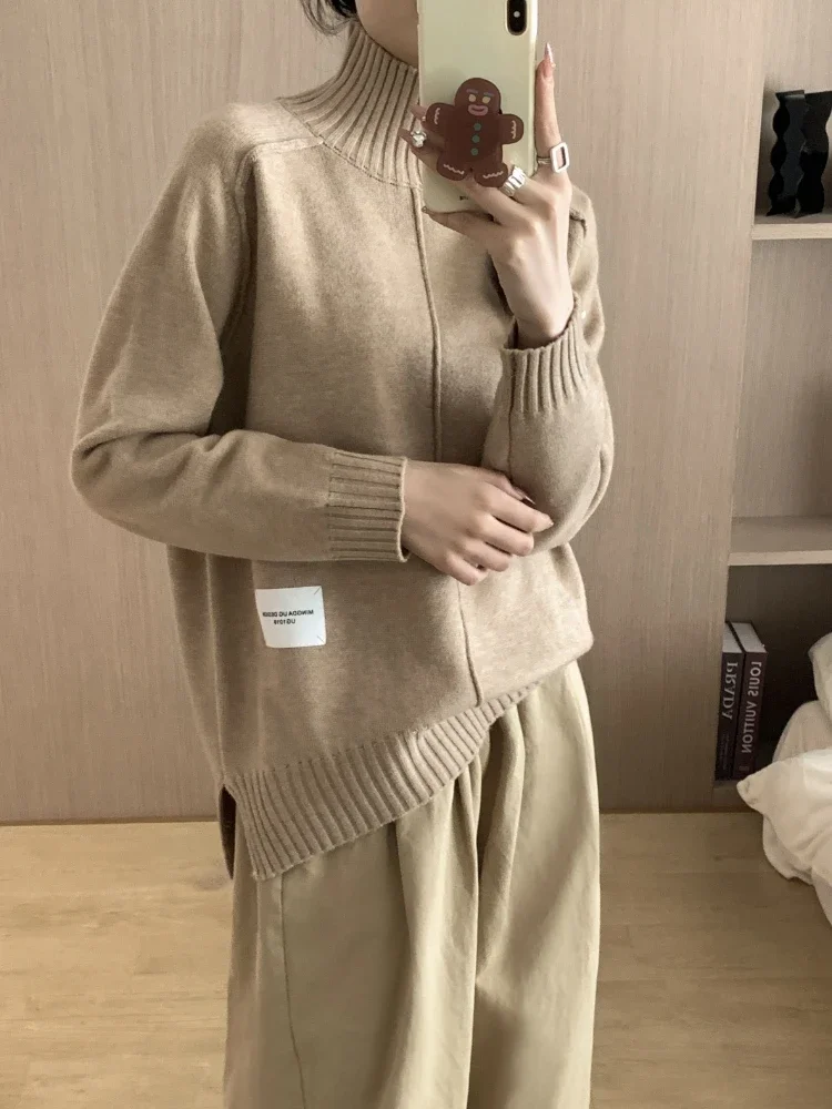 2024 мягкая восковая полуводолазка новый повседневный однотонный свитер толстый