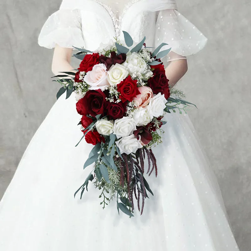 

Artificial Flowers Real Touch Silk Roses Bride Handing Bouquet European Wedding Bouquets Wedding Supplies High Quality Flowers
