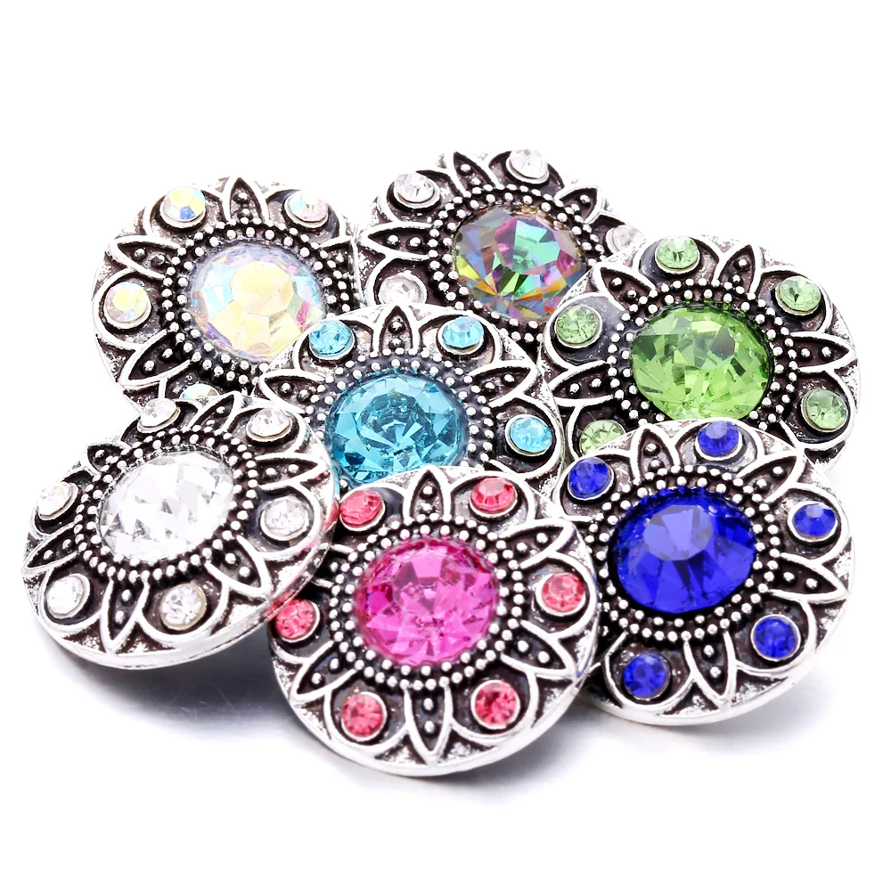 20pcs Metal Crystal Rhinestone Flower 18mm Snap Buttons Fit DIY Snaps Bracelet Necklace Jewelry