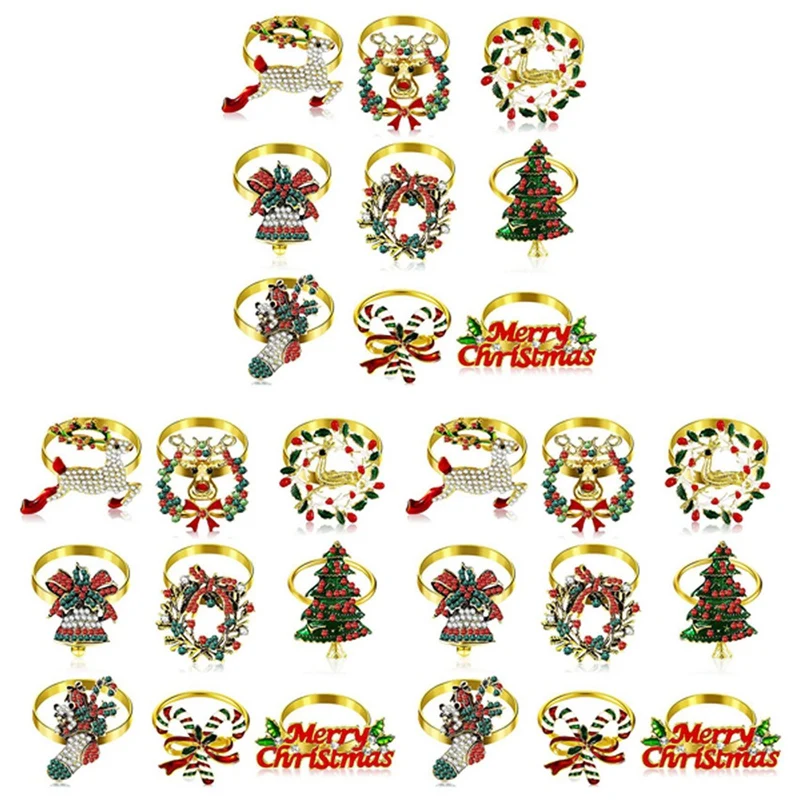 

27 Pieces Christmas Napkin Rings Set Metal Christmas Napkin Holder Christmas Tree Napkin Ring Decor