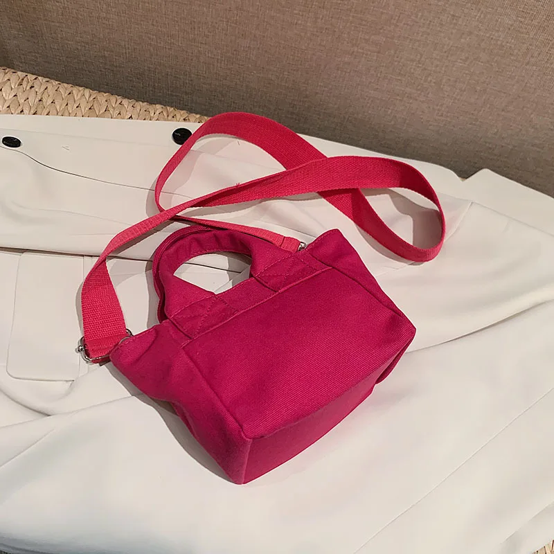 

Candy Color Ladies Bags Simple Small Tote Handbag Wide Strap Canvas Light Zipper Shoulder Crossbody Pink Bag 2022 Spring The New