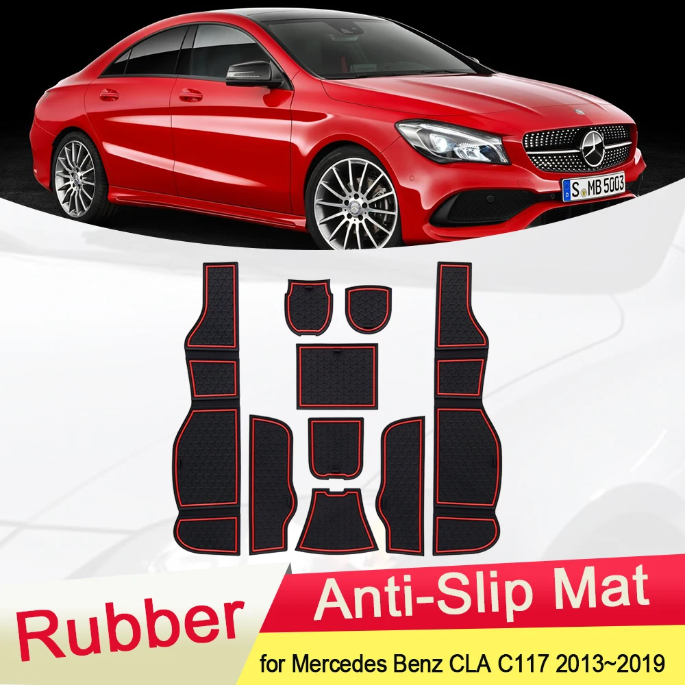 Door Slot Mat for Mercedes Benz CLA 180 C117 W117 2013~2019 Cup Holder Sticker Lnterior Rubber Groove Cushion Coaster Accessorie