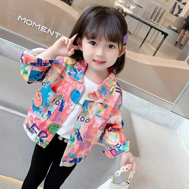

1-7 Years Old Spring Autumn Baby Boy Toddler Girl Clothes Girls Graffiti Print Lapel Coat Long Sleeve Kids Windbreaker Jacket