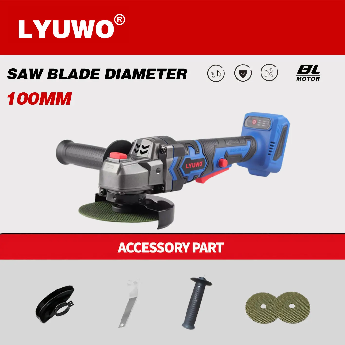 

LYUWO Бесщеточная Угловая Шлифмашина 100 мм 21В