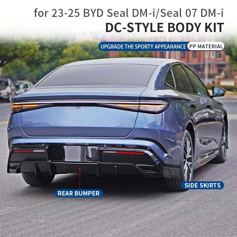 Фото Комплект кузова Axinda New Style для BYD Seal 07 DMI 2022-передний бампер, задний диффузор, глянцевый черный полипропиленовый материал, боковые юбки для №3
