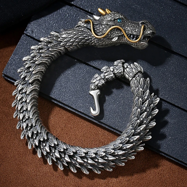 HX Handmade Three-dimensional Bracelet Men's Trendy Personality Domineering Retro Faucet Collection-level Smart Dragon Bracelet