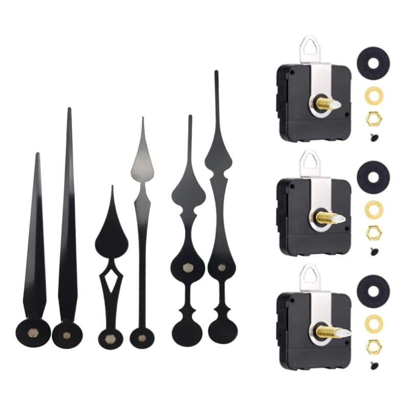 

3Pcs Long Shaft Quartz Clock Motor Kit Movement Mechanism With 3 Different Hand DIY Wall Clock Parts Repair Replacement