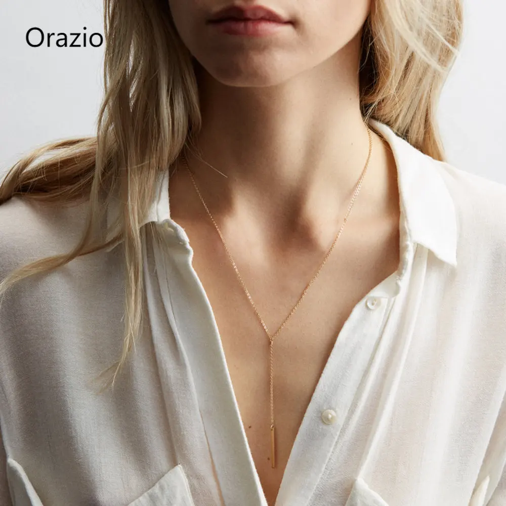

Orazio Pendant Necklace for Women Stainless Steel Y-shaped Gold Color Thin Charm Neck Chains Fine Jewelry Party Gift Wholesale