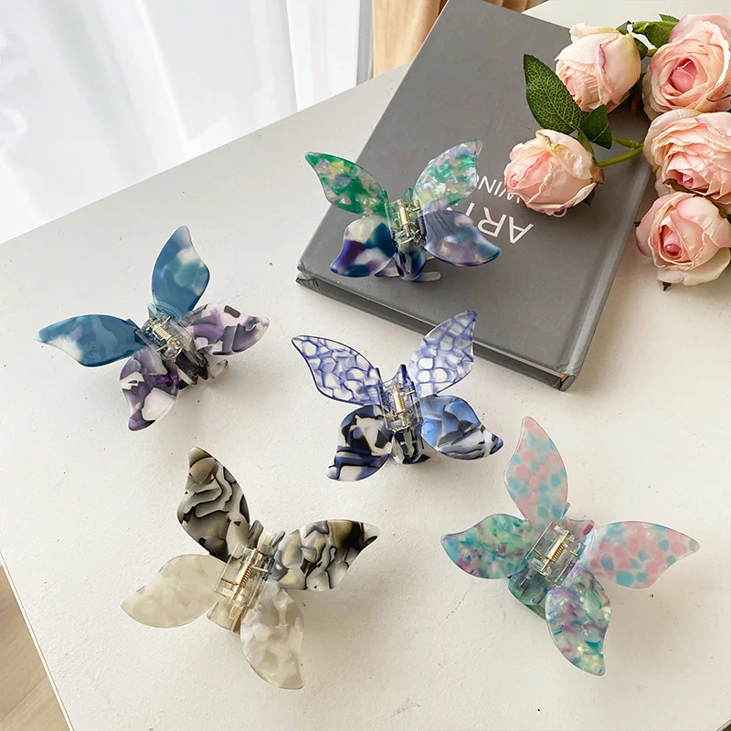 

Women Fashion Butterfly Hair Accessories Lady Acetic Acid Shark Clip Back Head Plate Hair Clip