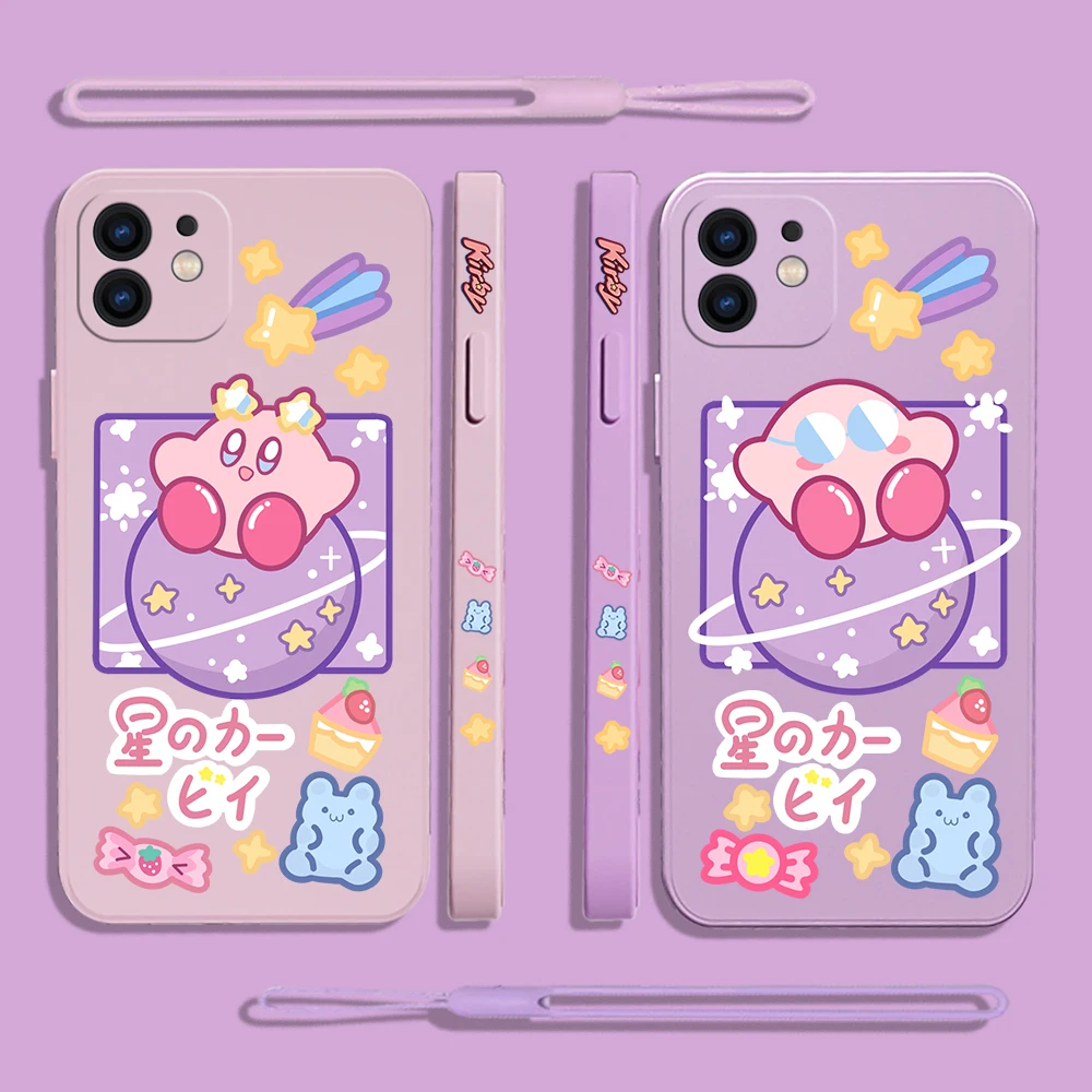 

Cute cartoon Kirbies Phone Case For Samsung A53 A50 A12 A52 A51 A72 A71 A73 A81 A91 A32 A22 A20 A30 A21S 4G 5G with Hand Strap