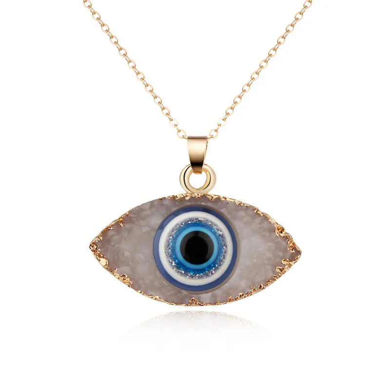 

Classic Turkish Evil Eye Necklace Imitated Druzy Pendant Gold Plated Faith Protection Lucky Jewelry for Women Girls Party