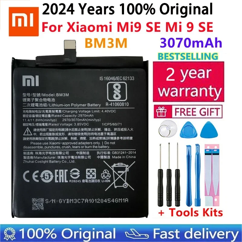 2024 год 100% оригинальный запасной аккумулятор для XiaoMi Mi9 SE Mi 9SE BM3M телефона 3070 мАч +
