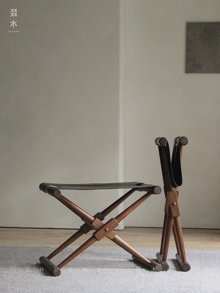 Gongmu | Увеличенное сиденье из воловьей кожи прочный деревянный складной стул