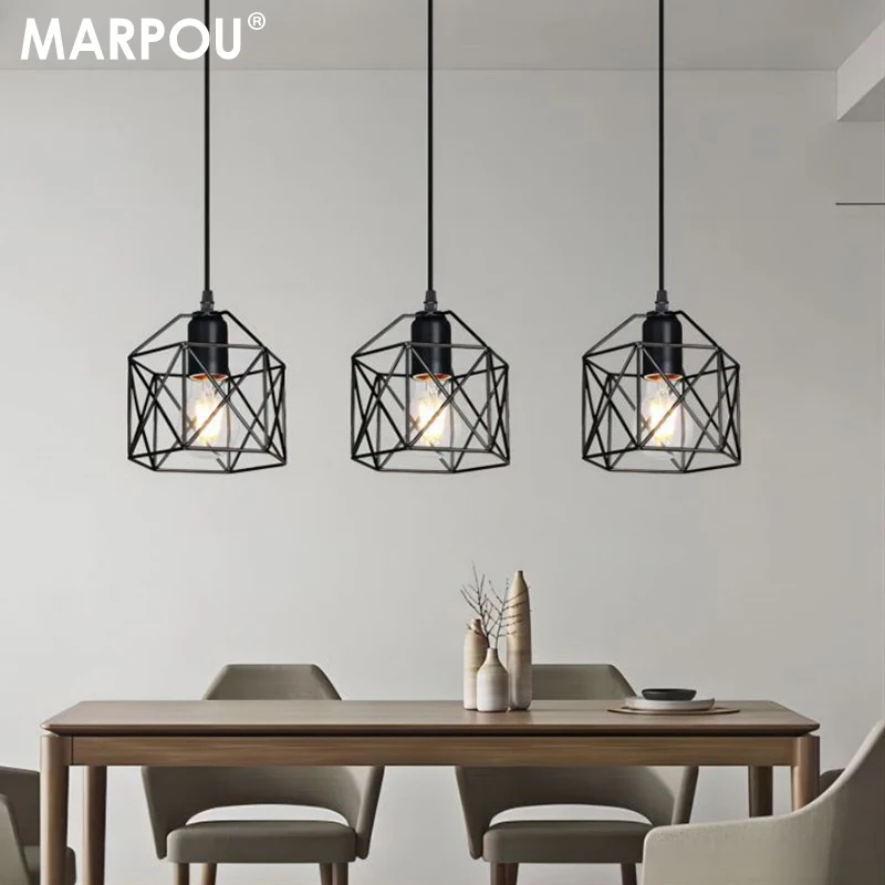  Промышленный Подвесной Светильник В Стиле Ретро MARPOU Черный Металлический