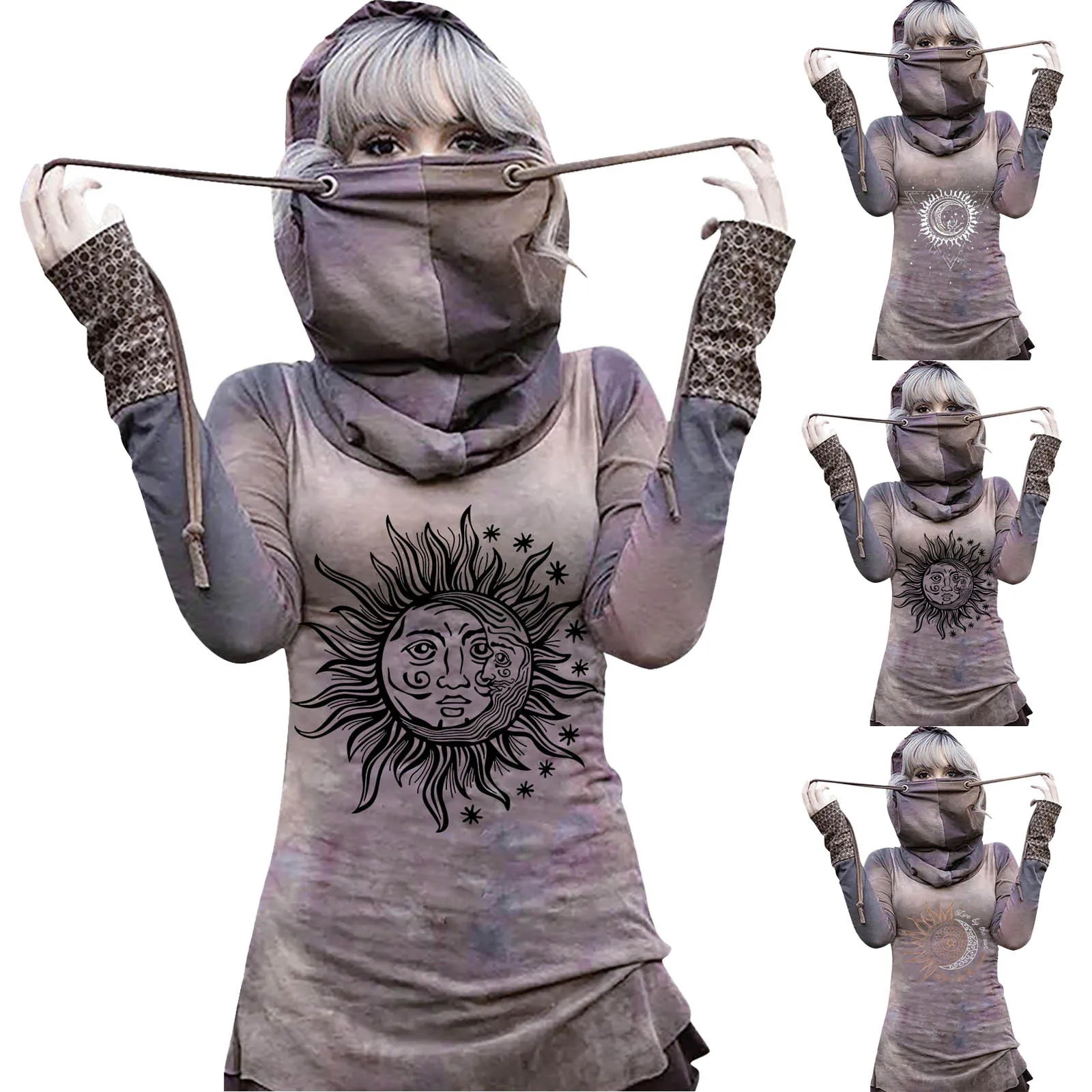 

Women's Fashion Printed Top Shirts Long-sleeved Hooded Sweatshirt Casual Elegant Oversize Sweatshirt Print Cute Color Patchwork