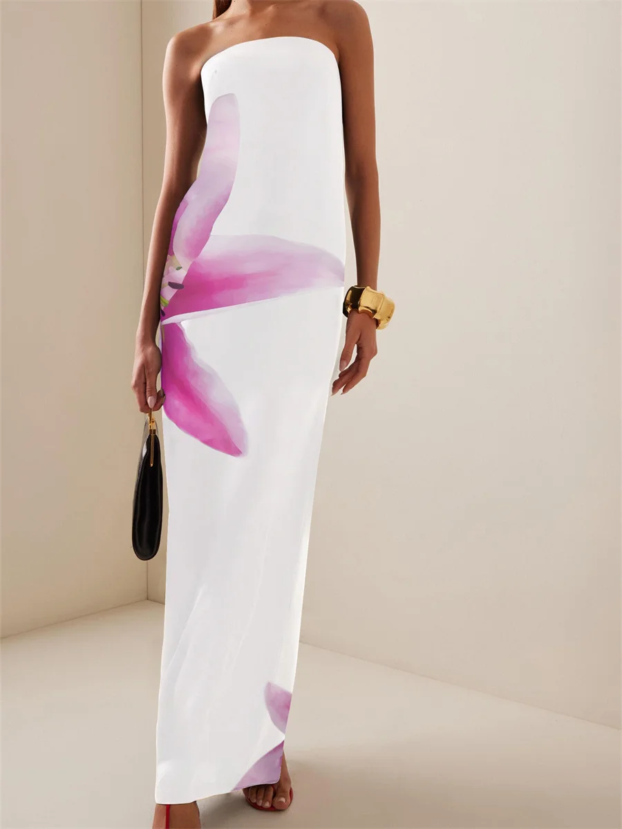 Женское винтажное платье без бретелек облегающее длинное платье-бандо с