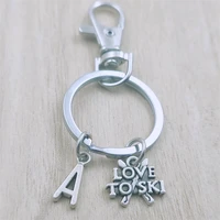love to ski sport keyring letter car key chain ring lobster clasp initial charm women jewelry accessories pendants metal