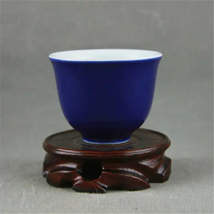 

Chinese Blue Glaze Porcelain Qing Imperial Kitchen Teacup Cup 3.39 inch