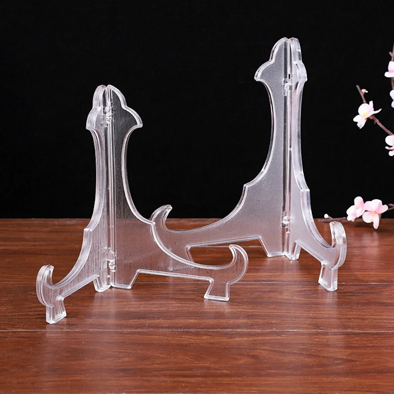 2pcs Plastic Easels Plate Holders Transparent Display Dish Stand Rack Weddings Photo Picture Frame Display Stand Pedestal Holder