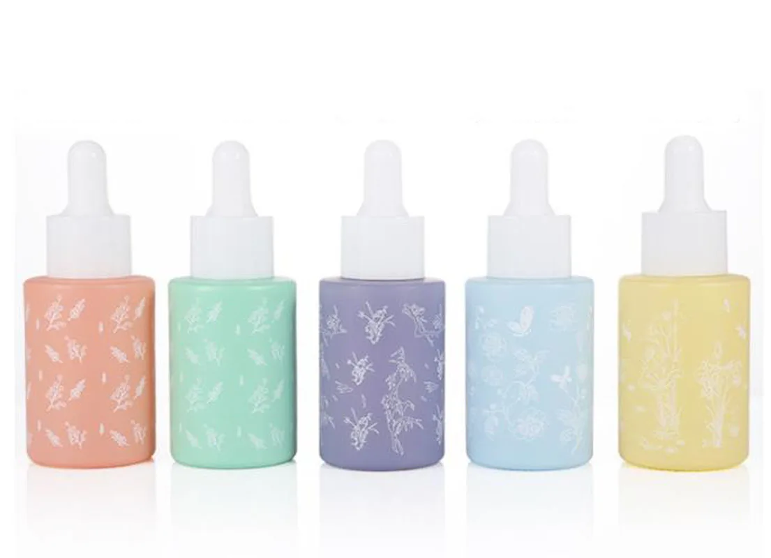 

10PCS 20ml Macaron Printing Round Thick Glass Dropper Bottles for Essential Oils Eye Drop Pipettes Refillable Flat Shoulder