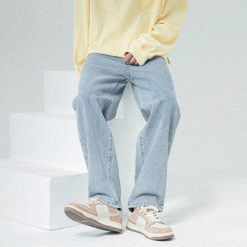 Blue Grey Baggy Jeans Men's Fashion Retro Casual Straight Jeans Men Streetwear Hip Hop Loose Biker Denim Pants Mens Trousers