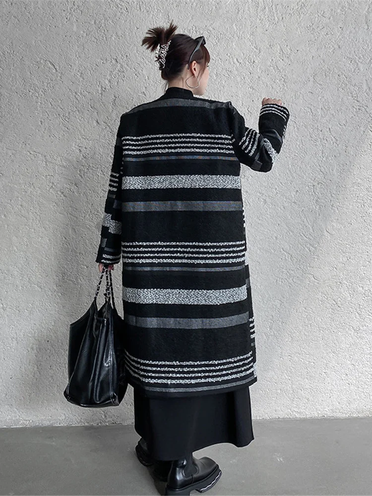 

Single Button Striped Blends Fashion Full Sleeve Goddess Fan Casual Style Loose Minority Elegant 2023 Blend Coat