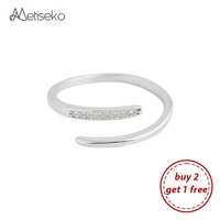 Metiseko Buy 2 Get 1 Free 925 Silver Women's Ring Adjustable Minimalist Style Ring with Cubic Zirconia Band for Engagement