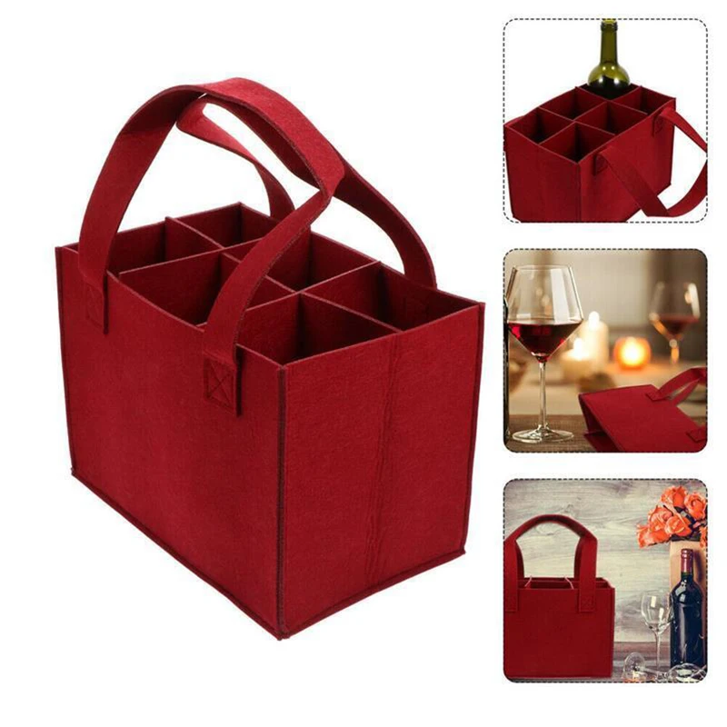 Felt Wine Bottle Bag Folding Handbag Felt Storage Basket Champagne Wine Beer Party Gift Bag Camping Storage Bag 6 Bottle Box