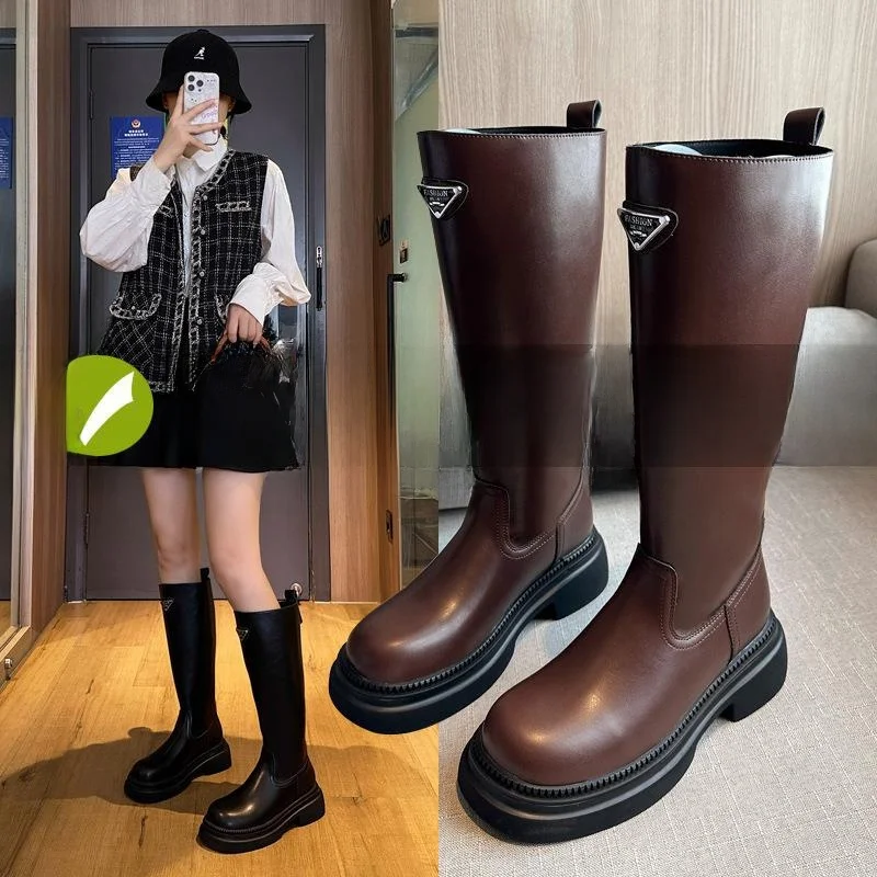 Рыцарские сапоги с толстой подошвой женские новые осенние и зимние британские