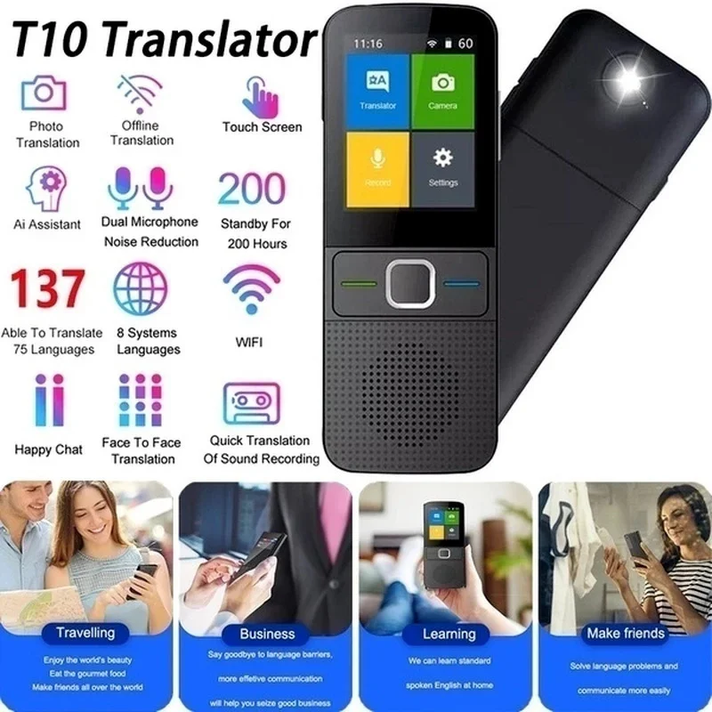 

T10 Offline Voice Translator Smart Portable 137 Languages Real Time Translator Instant Translation AI Learning Conversion Travel