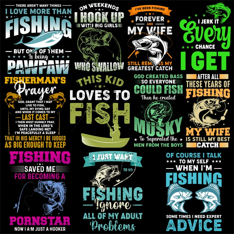 Personalized Alphabet Animal Fishing Lovers Iron On Transfer Accessory Patch for Clothes on Jackets Bags Socks Pillow Clothes