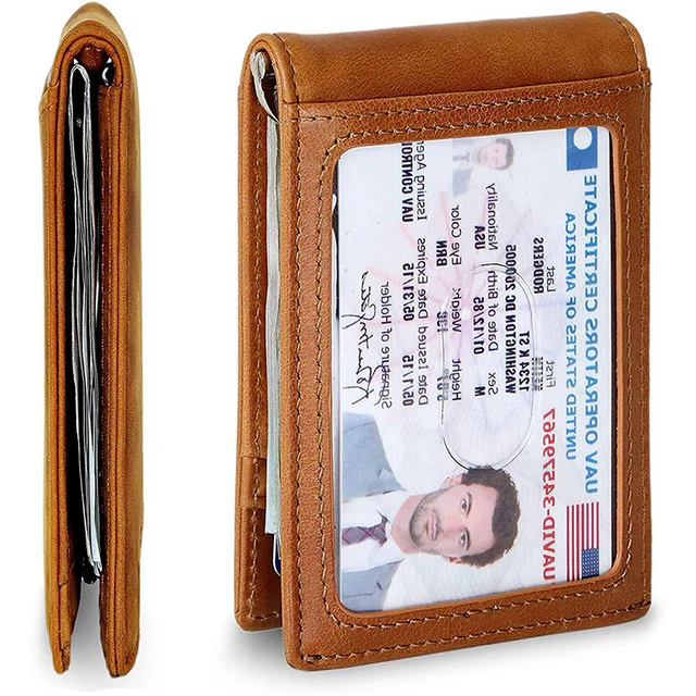 Rfid Men Wallets Vintage Genuine Leather Money Clip Man Wallet Male Small Purse Credit Card Holder 1