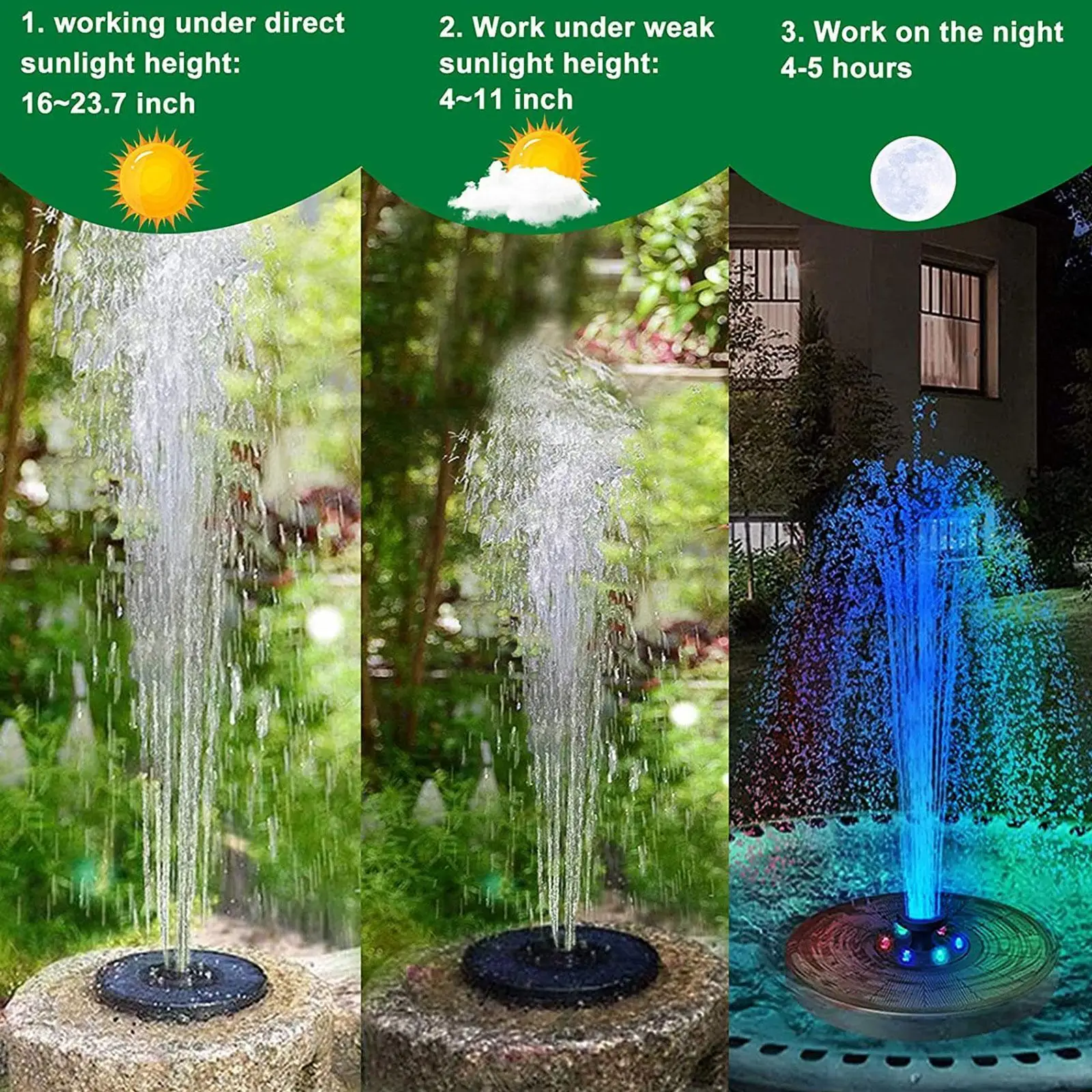 

18/16/13cm Outdoor Floating Solar Garden Water Fountain Pond Fountain Fountain Powered Water Solar Pump Waterfall Pool Pane Q0I8