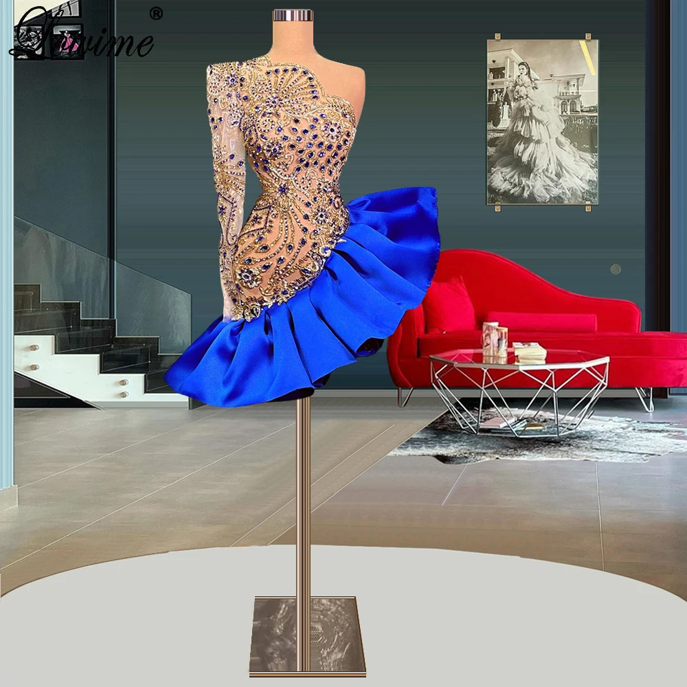 

Luxury Crystals Prom Dresses Mermaid One Shoulder Cocktail Dresses Evening Wear New Elegant Celebrity Dresses Vestidos De Noche