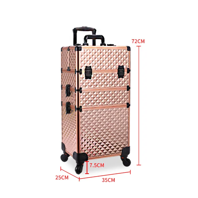 

With Wheels Trolley Travel Multilayer Large Capacity Manicure Suitcases Makeup Valises Aluminium Luggage S12620-S12625 Dn