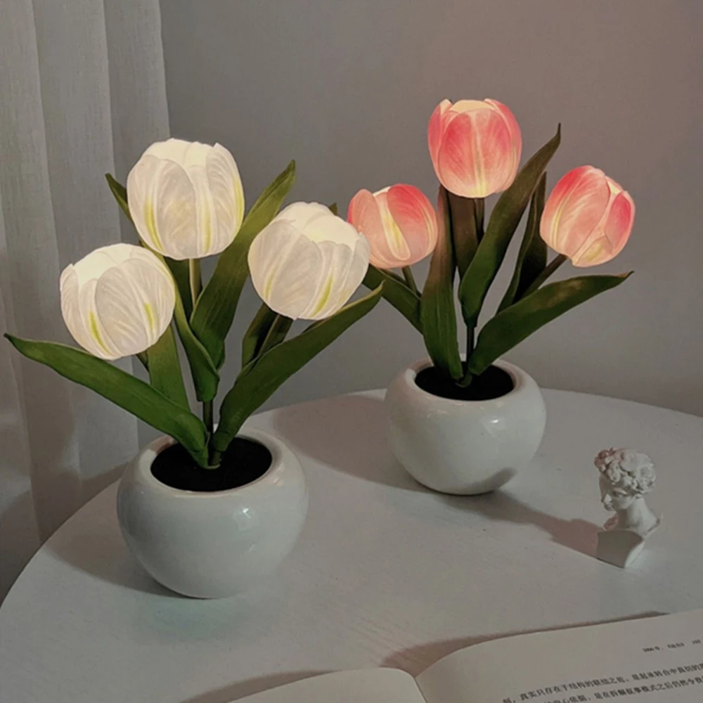 

LED Tulip Night Light Bouquet Imitation Lamp Finished Ins Bedroom Decorative Atmosphere Dry Table Warm White Lamps Birthday Gift