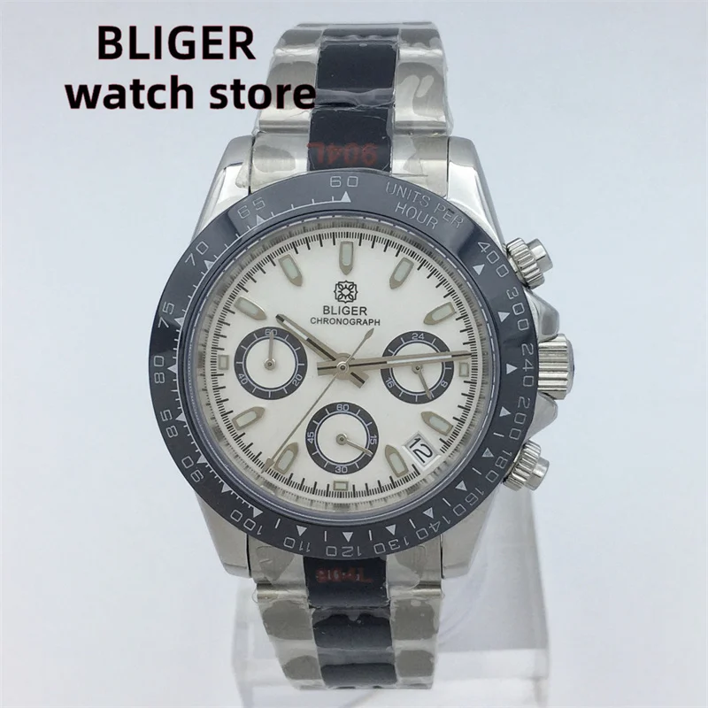 

BLIGER Fashion 39mm Quartz Chronograph Business Sapphire Crystal Men's Watch VK63 Movement Calendar Stainless Steel PVD strap