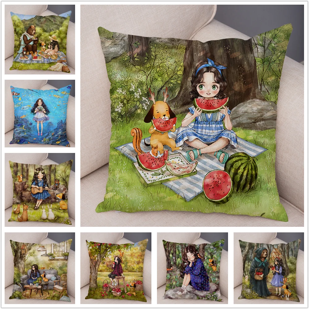 

Милая мультяшная девочка сказочный мир Подушка Чехол Декор прекрасный ребенок для дивана дома автомобиль Подушка Чехол 45x5 см короткий плюш...