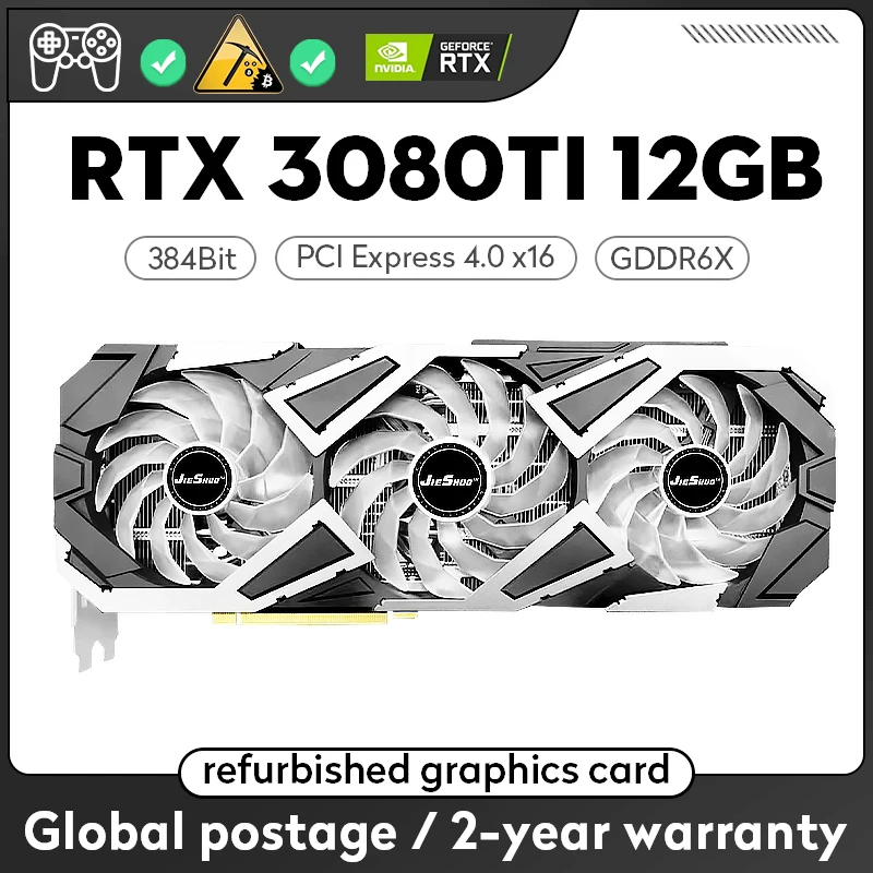 

JIESHUO RTX 3080Ti 12GB Desktop Game Video Card 8+8PIN HDMI * 1 DP * 3 Video Output Interface rtx 3080ti 12g GDDR6X 384Bit 3080