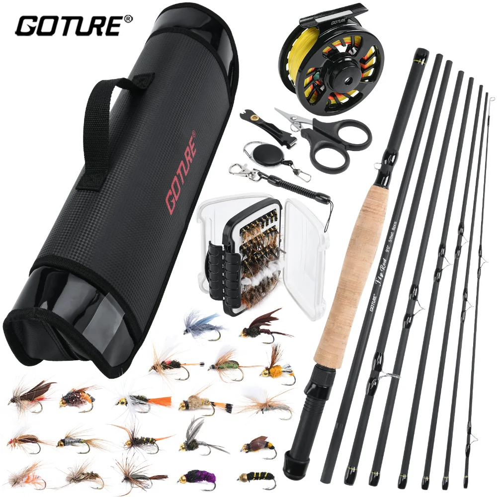 Goture 2.7m/9FT Fly Fishing Rod Set 5/6WT 8pcs Carbon Fiber 