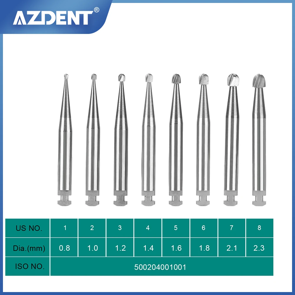 AZDENT 5PCS Dental Tungsten Steel Carbide Burs Low Speed RA Burs Right Angle Dental Lab Clinic Bur Round Ball Shape