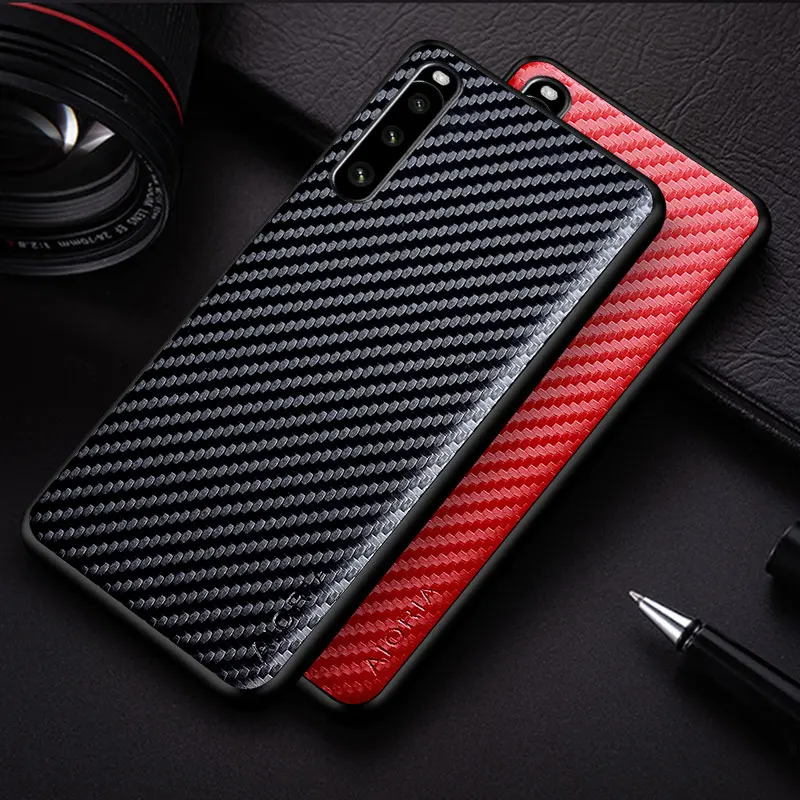 

Luxury Carbon Fibre Style PU Leather Soft Back Cover For Sony Xperia 1 5 10 Pro I Ace II III IV XZ3 XZ4 Cases Funda Coque Capa