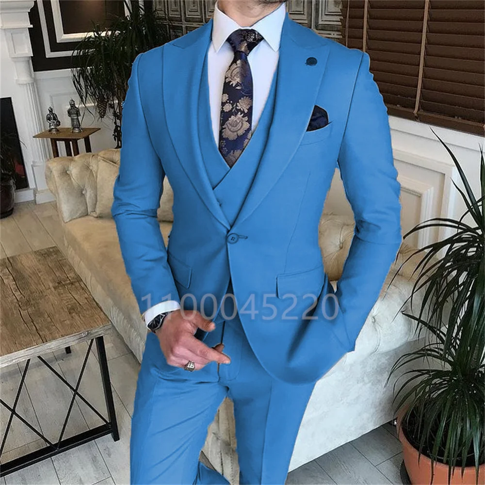 

2022 Classy Wedding Tuxedos Suits Slim Fit Bridegroom For Men 3 Pieces Groomsmen Suit Male Formal Business (Jacket+Vest+Pants