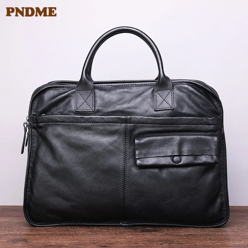 Fashion casual genuine leather men's briefcase business real cowhide work handbag black lawyer laptop shoulder messenger bags