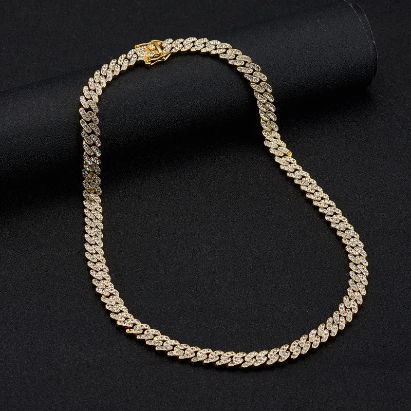 

9MM Hip hop Miami Cuban Link necklace Gold Silver Rhinestone Alloy Cuba Chain men necklace women Necklaces for men women jewelry