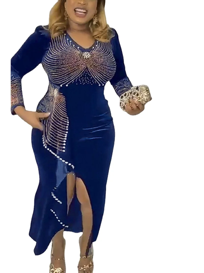 

Plus Size African Party Dresses for Women 2023 New Dashiki Diamond Sexy Bodycon Wedding Gowns Fashion Kaftan Turkish Outfits
