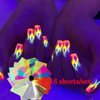 16sheetsset 3d nail art decorations nail art holographic laser butterfly flame sticker nail glitter sequin peeling technique