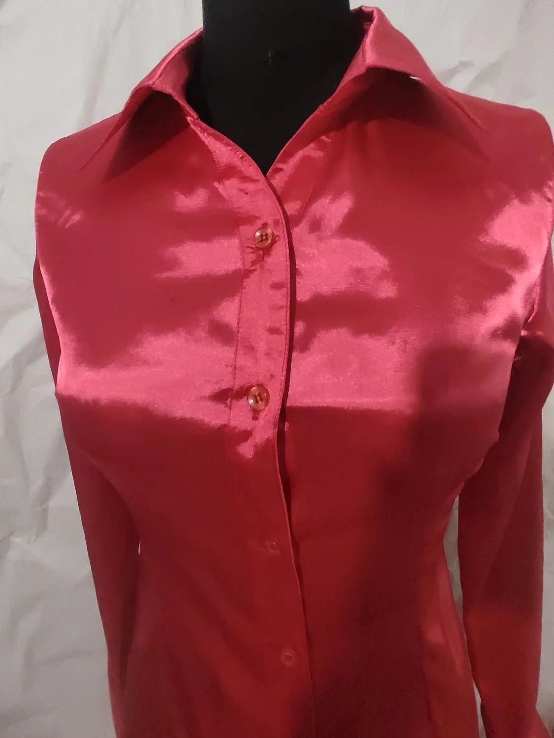 

Women Summer glossy wine satin long sleeve shirt blouse Turn down collar top slim elegant office clothing