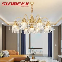 luxury golden led chandelier k9 crystal light for dining living room bedroom kitchen hotel hall villa stairway creative hanging