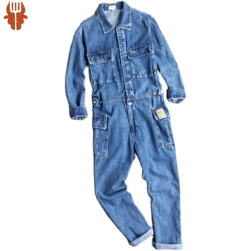 

Japan and South Korea fashion tooling denim one-piece overalls men's fall/winter suit loose casual all-in-one work clothes